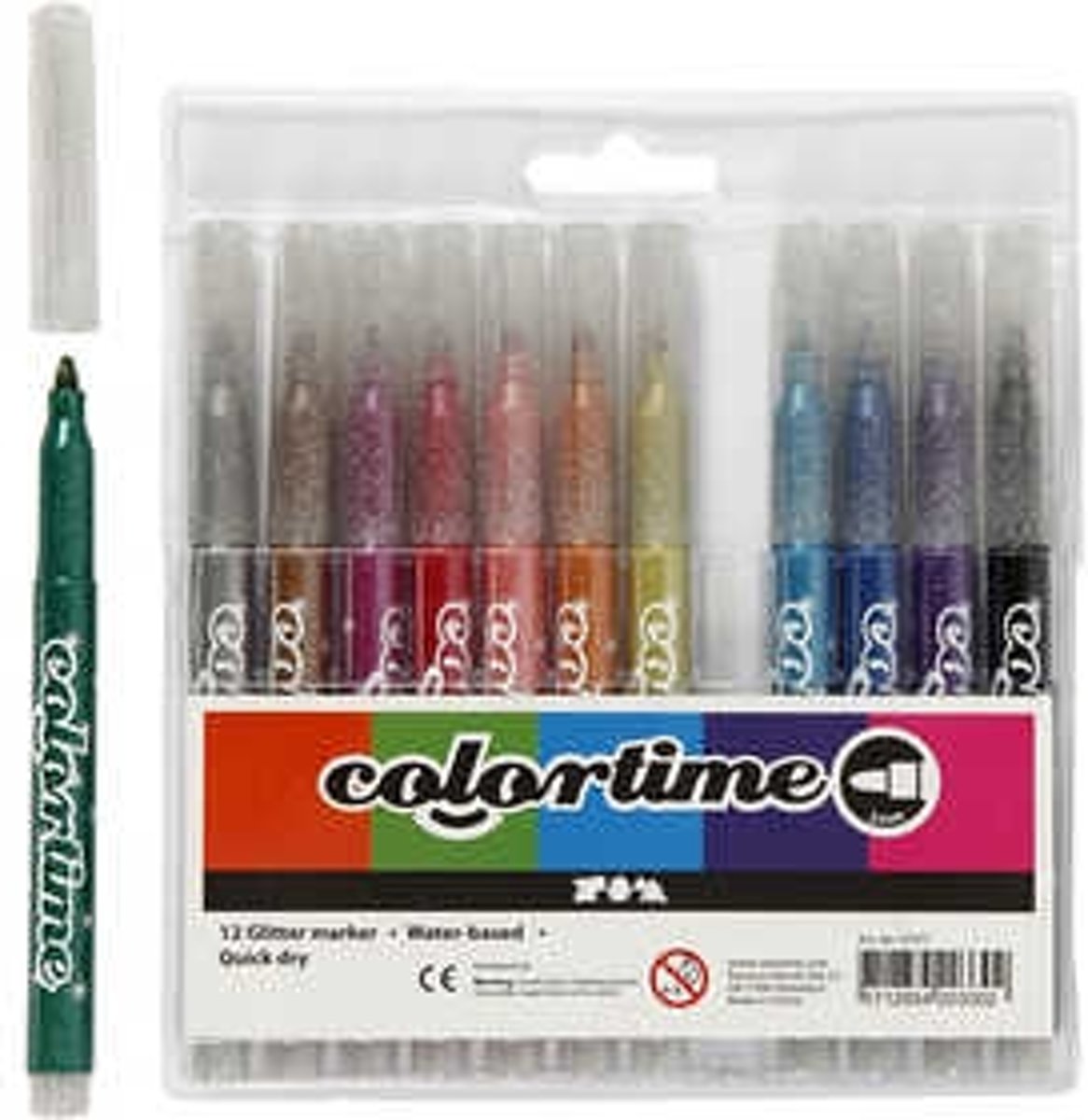 Colortime glitterstiften, lijndikte: 4,2 mm, diverse kleuren, 12stuks [HOB-37371]